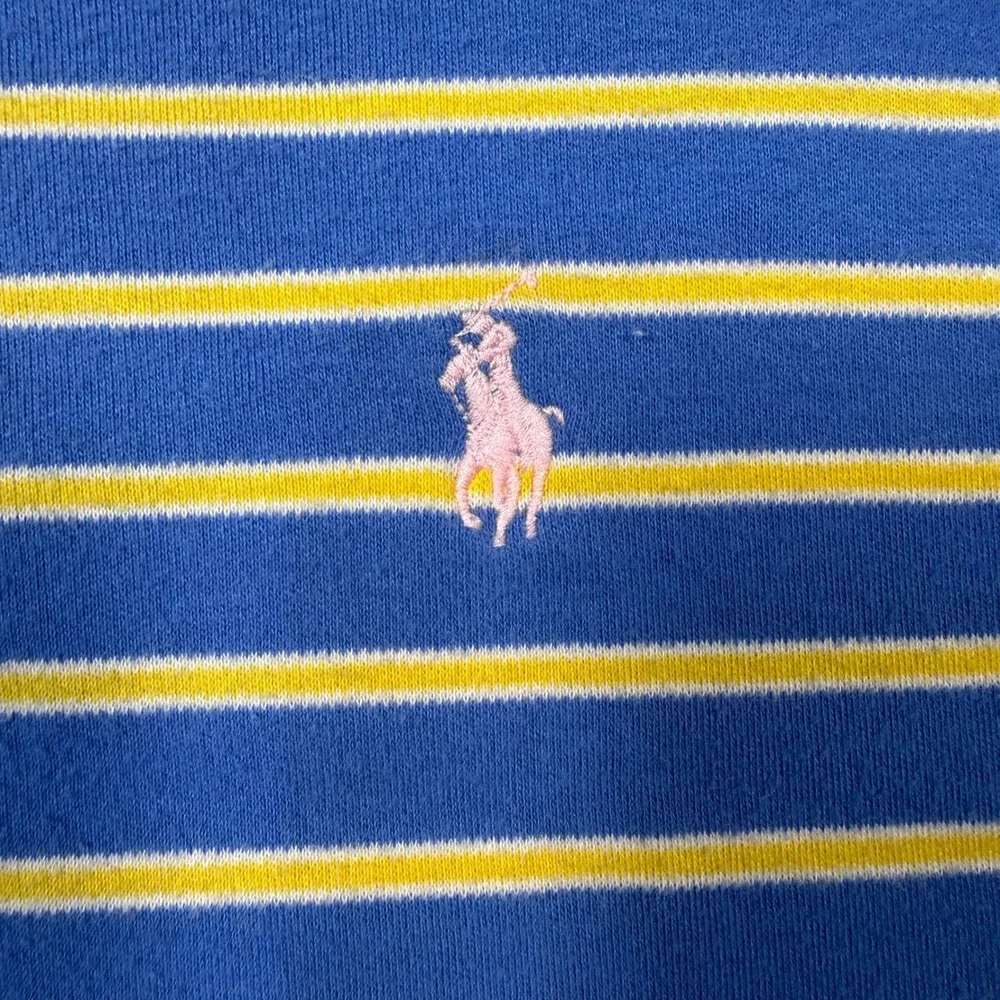 Polo Ralph Lauren Shirt Mens XL Blue Yellow Striped Pink Pony Vintage 90s Preppy